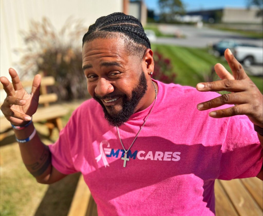 MTM Cares shirt on employee